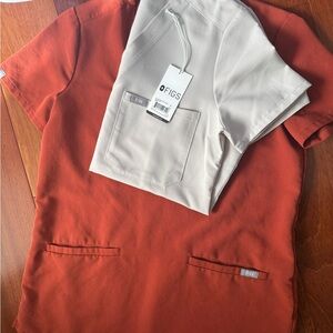 FIGS Two-Tone Scrub Top — Rust & Cream